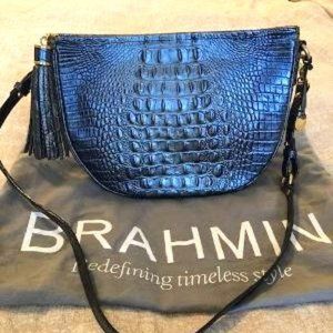 Brahmin Shoulder Bag. Slate/graphite color with dust cover.